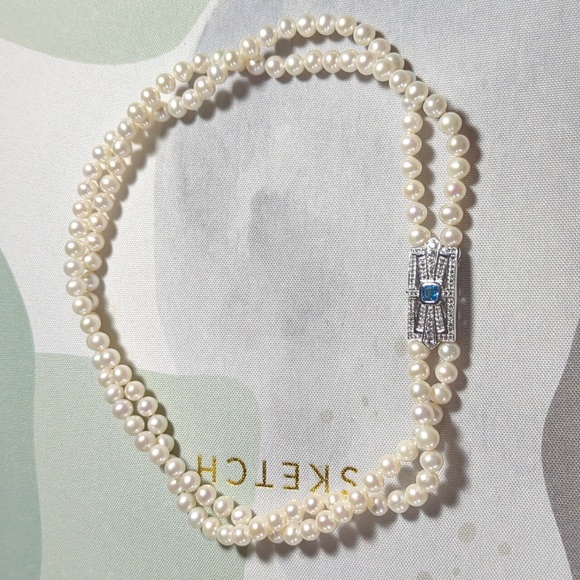 Set of 925 silver and pearl double stranded necklace and bracelet - Picture 3 of 9